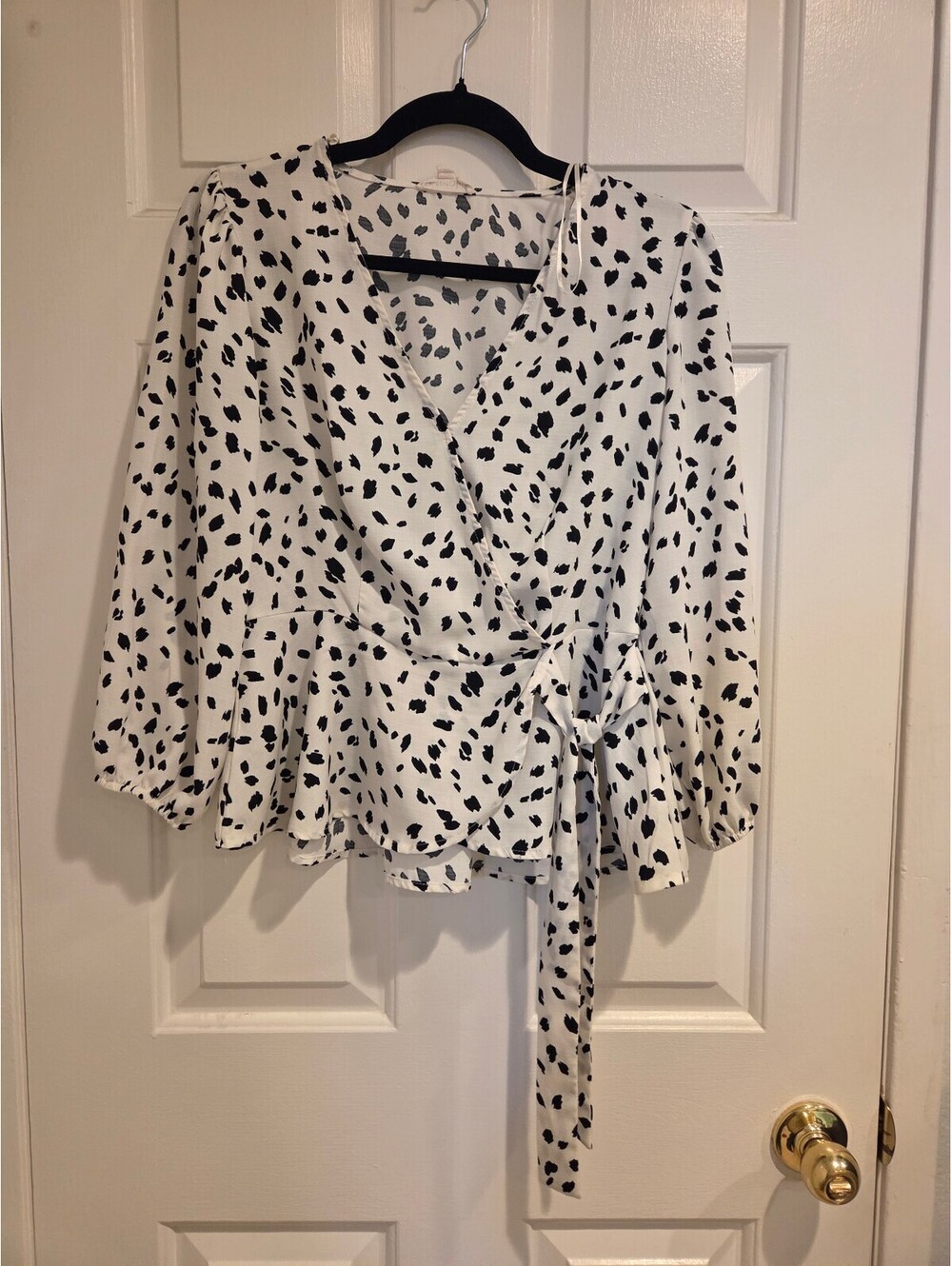 Meraki Minimalist Dalmatian Print Blouse Size M tie front